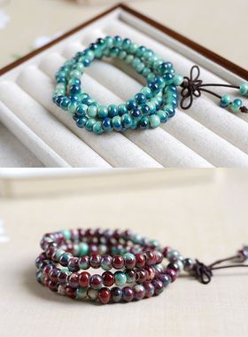 新中式把玩三圈叠戴景德镇陶瓷手链饰品女民族风手串女礼物