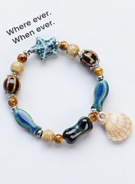 景德镇陶瓷手串爆款精致清新小众摆摊创意手链编织饰品手饰