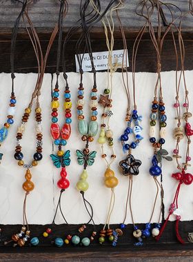 秋冬新品陶瓷葫芦项链配饰女小众设计国风项链饰品女高级感