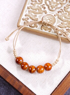 景德镇陶瓷珠手链不掉色女高级感可调节新中式手绳女文艺手饰饰品