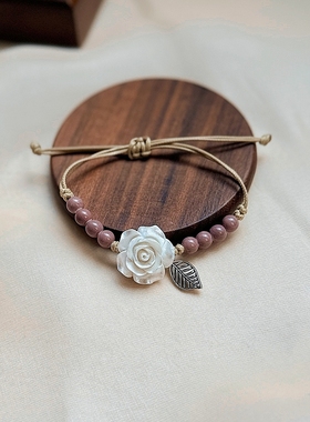 夏季新款新中式花朵编织手链批发小众复古手饰民族风陶瓷手绳配饰