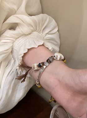 厂家直销小众新中式陶瓷星星抽拉绳手链闺蜜手串复古手饰个性设计