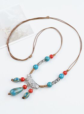 景德镇陶瓷项链饰品民族风异域风情陶瓷水滴坠古风藏式项链饰品女