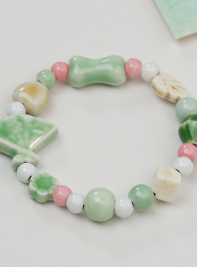 景德镇陶瓷手串新中式简约陶瓷手链饰品学生手编绳摆摊饰品精品店