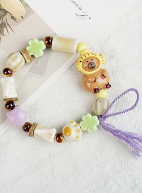 厂家直销夜市摆摊景德镇陶瓷手链手绳女串珠猫咪彩绳小饰品