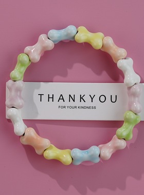 景德镇陶瓷手串彩陶珠子手链女文艺马卡龙色系地摊情侣闺蜜饰品