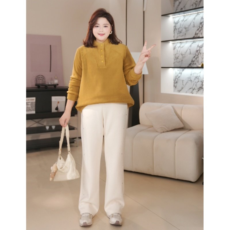 PWD33407【现货仅裤子】加绒软糯烫钻大码女装休闲裤【裤长104】,淘宝优惠券,粉丝福利购,淘宝优惠卷