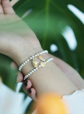 足银9999财神福牌双层手链