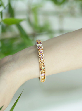 足银9999描金珐琅彩国风手镯