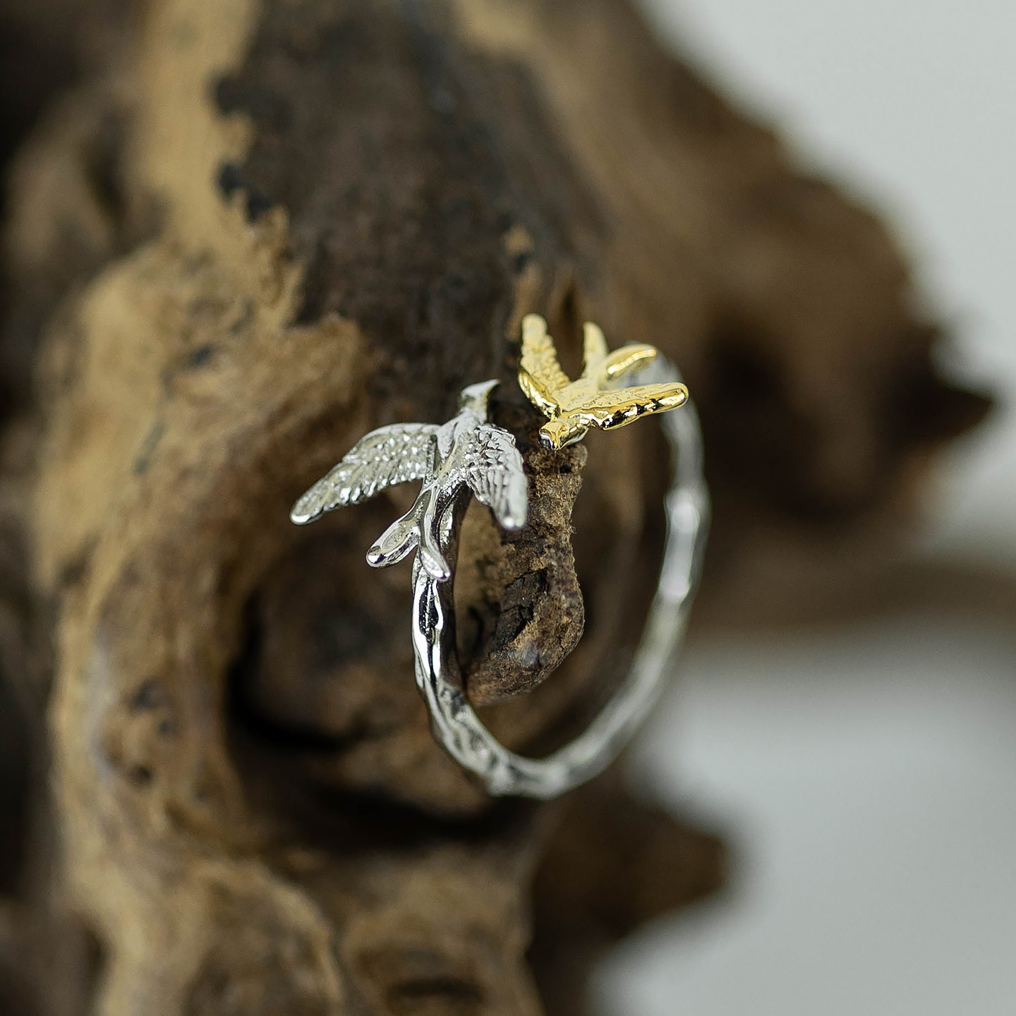 Yuqi sterling silver S925 gold and silver bird retro swallow opening adjustment ring new Chinese style gift for girlfriend