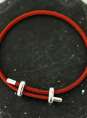 三个故事925银红色编织手链