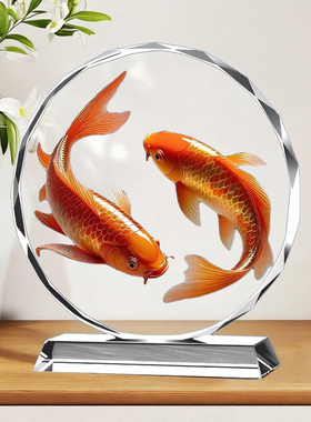 双锦鲤图年年有余聚财摆件