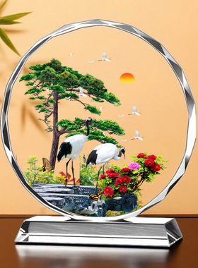 松鹤延年水晶摆件福寿安康桌面客厅玄关乔迁开业吉祥如意装饰摆台