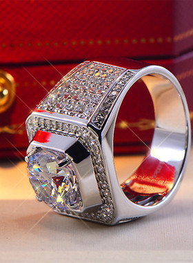 纯银莫桑石死口男戒指