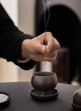 新中式陶瓷茶道香托黑色赠香插