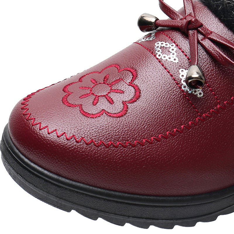 冬季妈妈鞋棉鞋加绒保暖中老年女鞋老人平底防滑软底防水皮革布鞋,淘宝优惠券,粉丝福利购,淘宝优惠卷