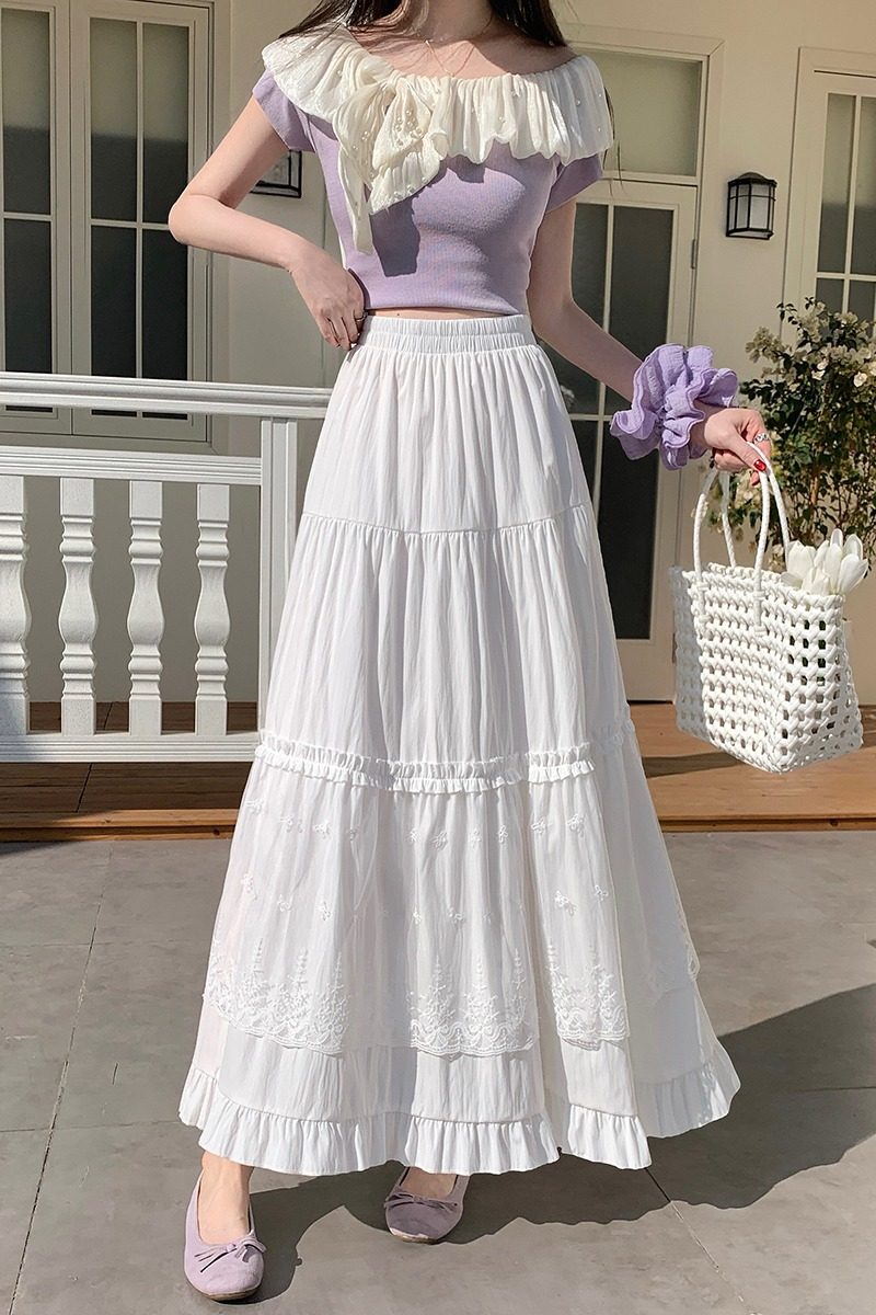 蕾丝花边白色半身裙女2026春新款木耳边高腰休闲a字长款蛋糕裙子,淘宝优惠券,粉丝福利购,淘宝优惠卷