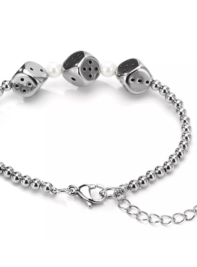 拼色骰子可调节钛钢珍珠礼物手链