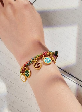 五彩绳唐卡手串五路财神手绳桃花