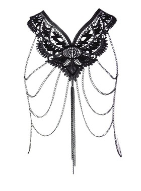 美西美饰品黑色蕾丝花边多层流苏外贸饰品项链身体链body chain