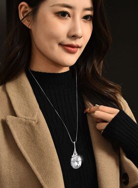 韩版简约毛衣链项链水滴水晶吊坠饰品女秋冬服饰挂件配饰长款气质