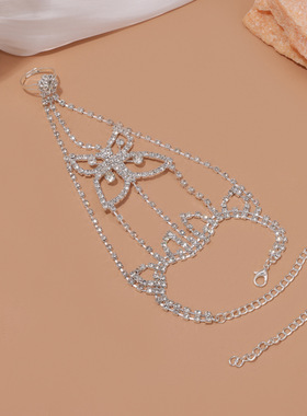 欧美跨境热销时尚满钻手背链女 手链戒指一体链 个性镶钻手链