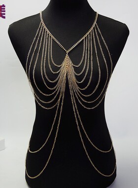欧美外贸饰品胸链 金色流苏项链身体链比基尼饰品 Body Chain