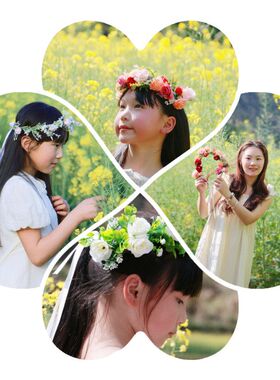 跨境欧美仿真花环绢花朵森女系新娘超仙儿童旅游舞蹈花环头饰批发