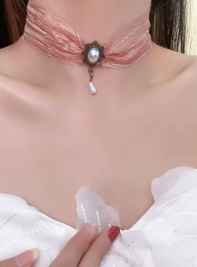 纯欲风天使翅膀蕾丝十字架吊坠项圈女暗黑哥特个性简约百搭项链
