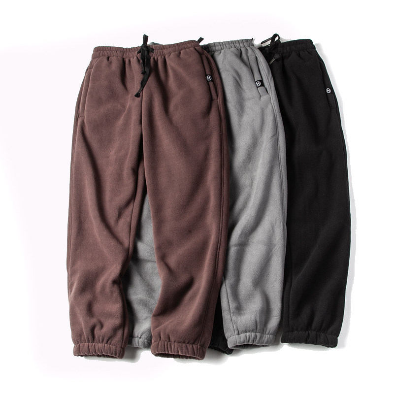 日式复古摇粒绒复合加绒加厚保暖男士松紧腰束脚运动休闲裤卫裤 - 图0