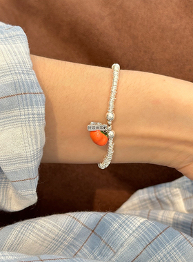 s925纯银手链柿子好事发生花生光珠玉石女圆珠手链