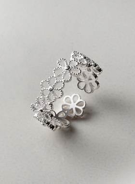 通体S925纯银镂空花朵戒指甜美轻奢高级感小众设计气质指环