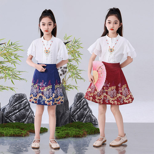 中国风女童古装马面裙套装2024小女孩薄款古风汉服裙春夏明制唐装 - 图0