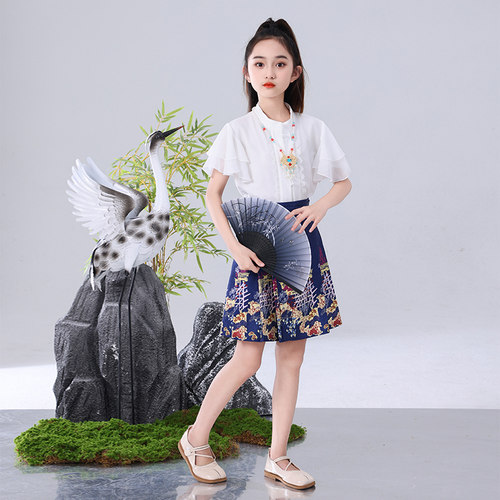 中国风女童古装马面裙套装2024小女孩薄款古风汉服裙春夏明制唐装 - 图1