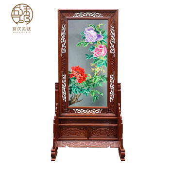 Suzhou embroidery double-sided embroidery ພື້ນເຮືອນຢືນສີແດງ pear ຫນ້າຈໍເຂົ້າ partition ຊັ້ນຫນ້າຈໍທີ່ບໍລິສຸດ handmade ຫ້ອງນອນຫ້ອງການຫ້ອງການ