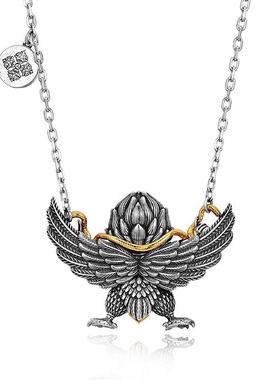 S925纯银大鹏金翅鸟吊坠项链男女挂坠含链随身藏式琼鸟大鹏鸟挂件