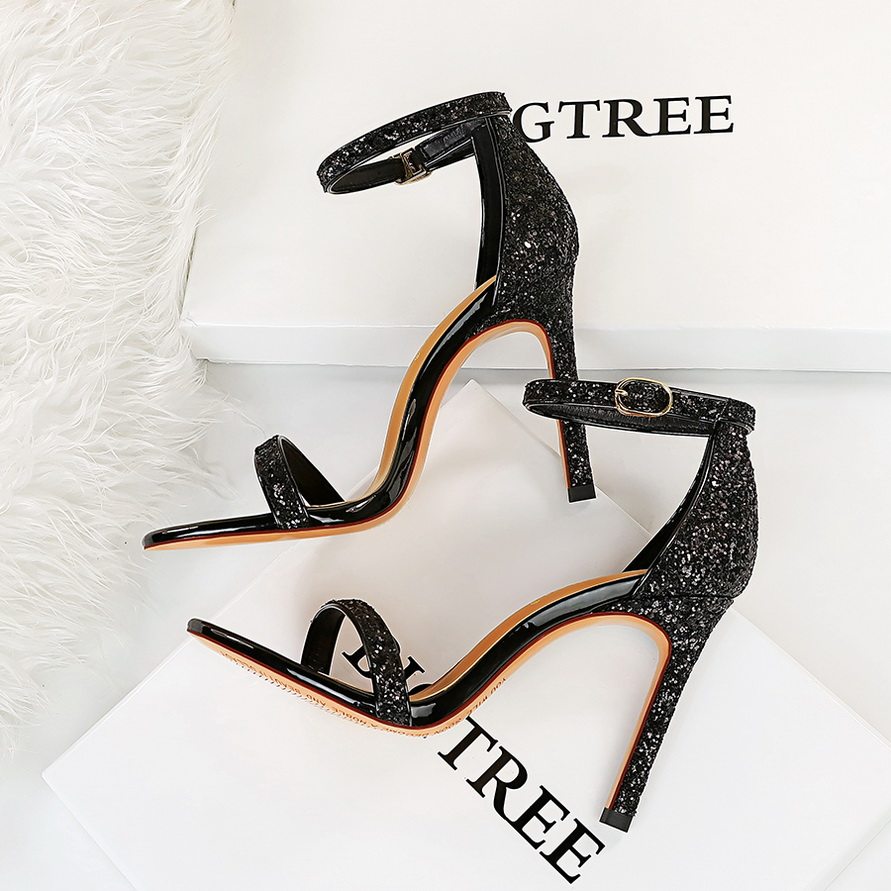 高跟鞋女细跟2025年夏季新款网红一字带气质亮片仙女爆款露趾凉鞋,淘宝优惠券,粉丝福利购,淘宝优惠卷