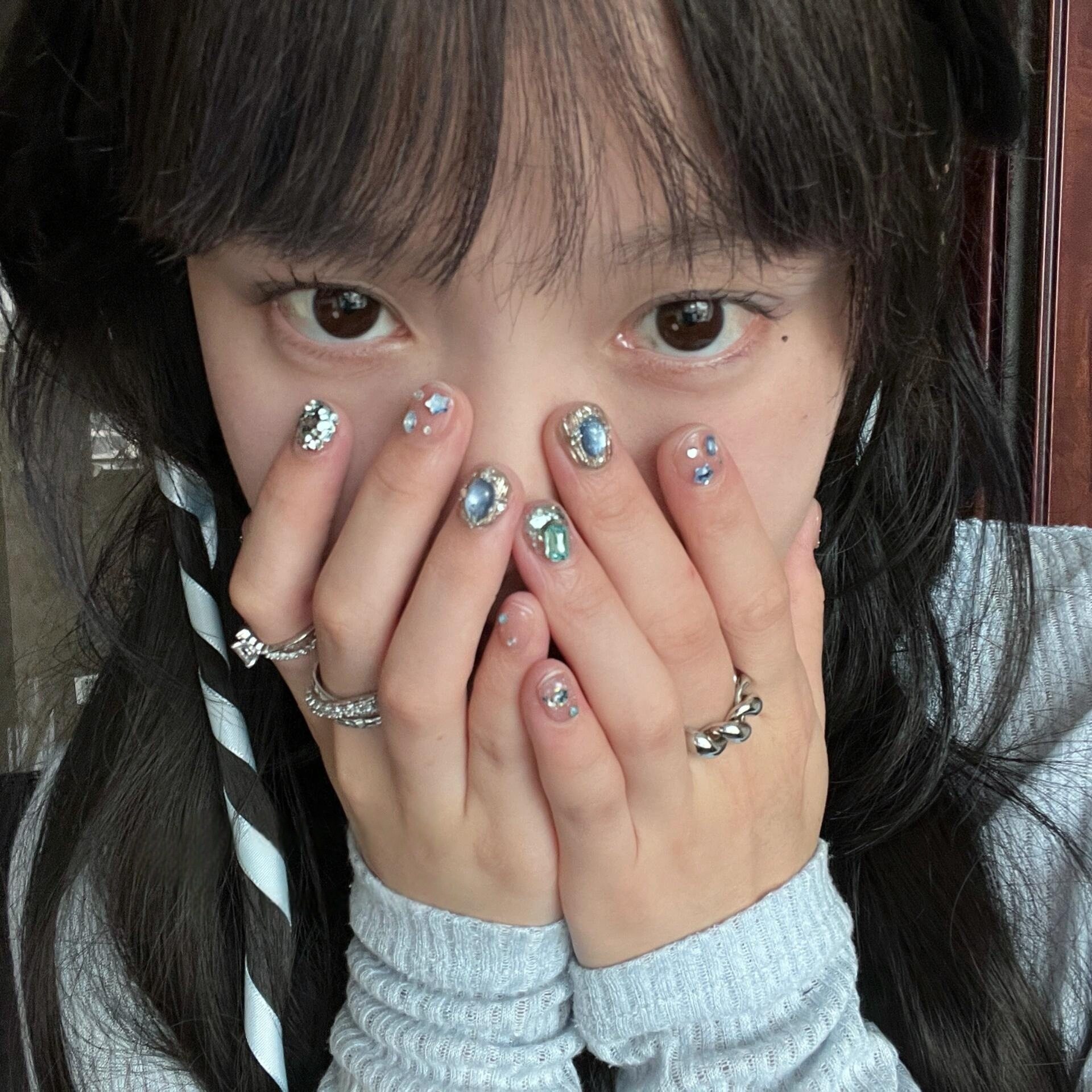 浅蓝色星星方糖碎钻细闪亮片裸色星河魔镜纯欲气质日常美甲贴片,淘宝优惠券,粉丝福利购,淘宝优惠卷