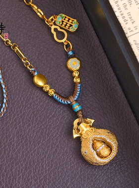 2026古法沙金福袋葫芦编绳项链黄金色算盘锁链编织项链毛衣链女