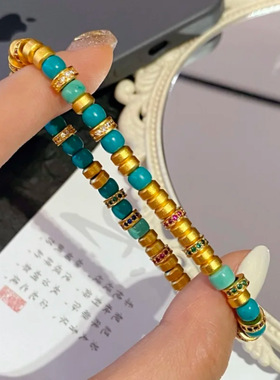 黄金色沙金古法手工diy直切隔珠点钻菱镁矿珠松石手串女国潮风