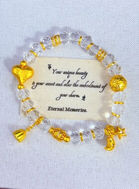 2026强保色古法沙金星月爱心手链白水晶跑环高级精致轻奢手链