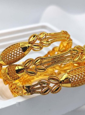 2025阿拉伯中东热卖沙金手镯保色金镯子迪拜埃及婚庆开口金手环女