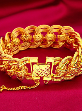 2025新款20mm男士轻奢高级沙金手链铜镀金手表链宽边沙金手串首饰