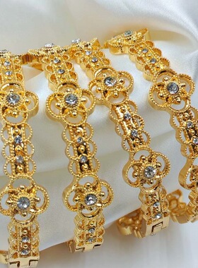 2025新款爆款沙金黄金色手镯迪拜新娘印度轻奢风尼日利亚女式手环