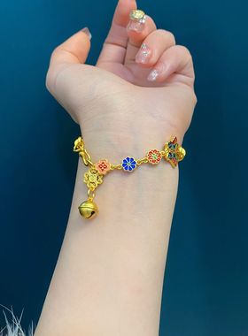 2025新款女士复古蝴蝶铃铛吉言如意半镯手链铜镀金高级文艺小礼物