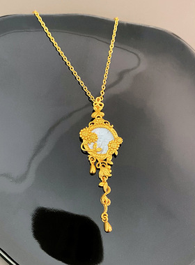 沙金流苏向日葵贝母珠项链黄金色轻奢法式女款高级感百搭锁骨链