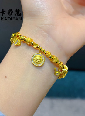 点钻如意黄财神福字转运珠珠手链女新中式国潮风沙金手链2026