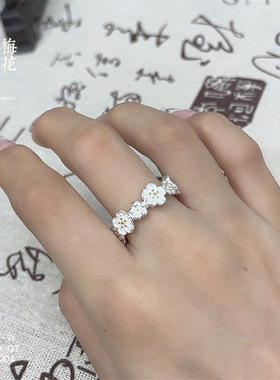 2026足银999.9磨砂电金梅花开口实心纯银戒指清新甜美仙女指环女