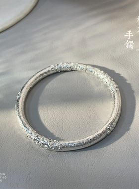 2025新款足银999.9银本色桃花实心开口手镯子送老婆女友礼物手环