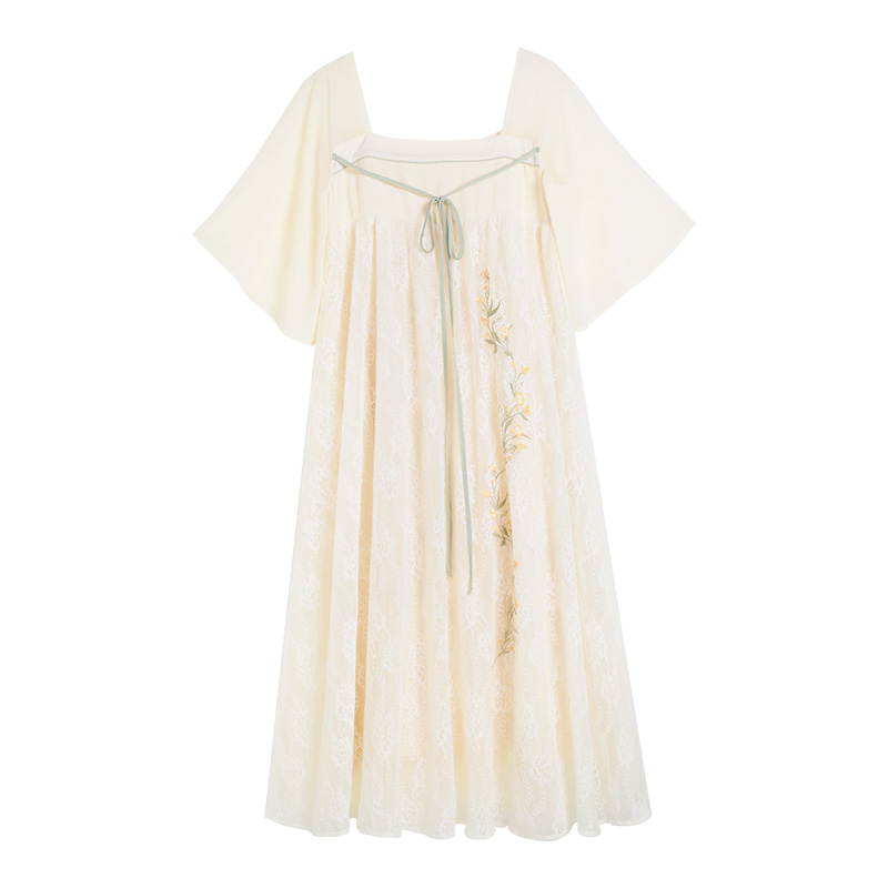 只为花忙  复古改良拼接显瘦连衣裙新国风刺绣蕾丝汉服裙夏季新款 - 图3